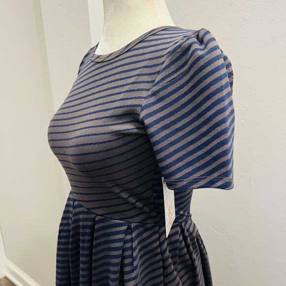 LuLaRoe Womens XS Gray Blue Striped Amelia Stretchy Flare Dress NWT (A0126) - Picture 3 of 8